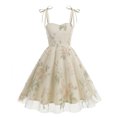 thumbnail image 4 of Girls Floral Embroidery Tulle Party Dress, Kids Spaghetti Strap Bow Tie Sweetheart Princess Gown, A-Line Midi Formal Dress for Wedding Holiday Party(Beige,9-10 Years), 4 of 4