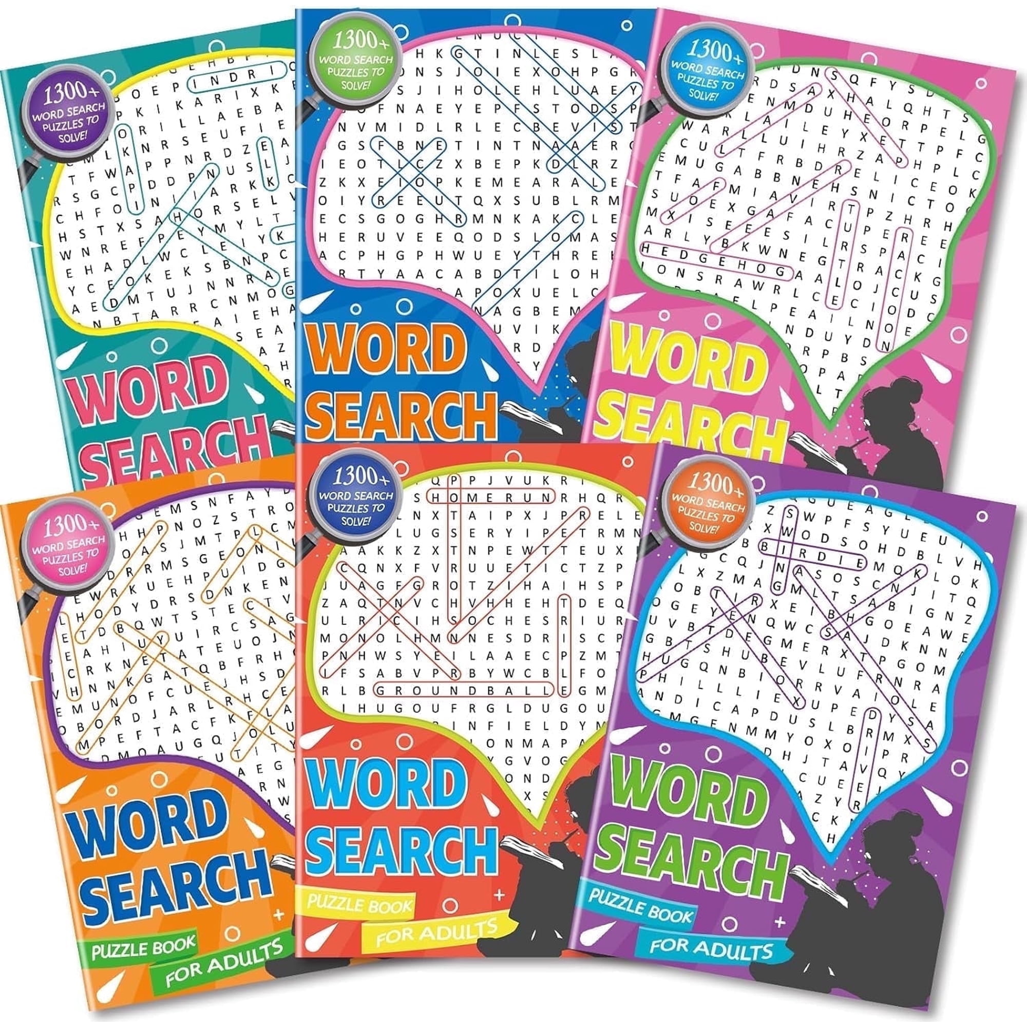 Kalysky Word Search Puzzle Books, Set of 6 Large Size, Brain Games for Adults, Teens and Seniors