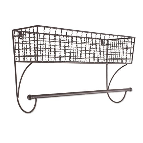 DII Home Traditions Rustic Metal Wall Mount Shelf with Towel Bar, Large-Rustic