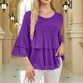 thumbnail image 6 of Ltctricy Women's Tunic Tops Sparkly 3/4 Bell Sleeve Crewneck Ruffle Hem Layered Glitter Mesh T Shirts Dressy Casual Party Blouses(Purple,X-Large), 6 of 6