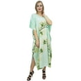 thumbnail image 6 of Bimba Women's Floral Satin Long Kaftan Dress Aqua Blue Maxi Caftan Coverup-8, 6 of 8