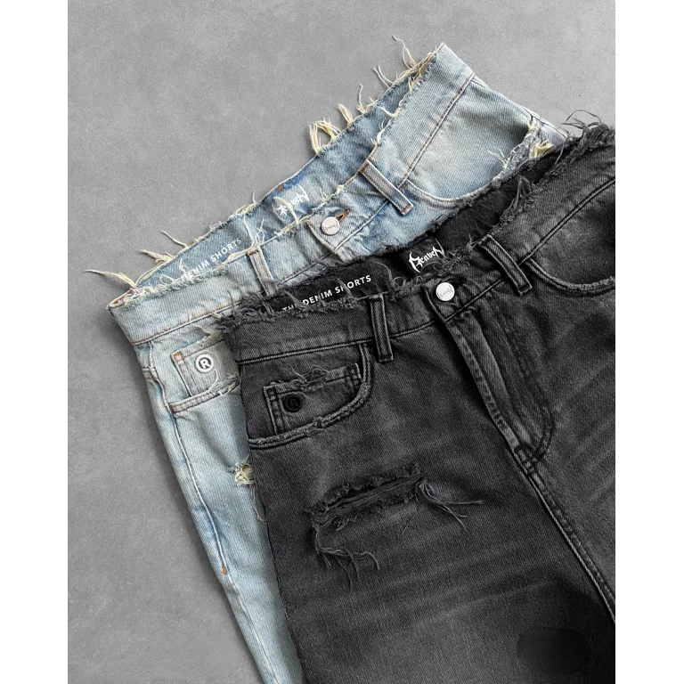 Harajuku Ripped Hole Raw Edge Fashion Denim Shorts Men