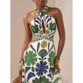 thumbnail image 4 of Green Floral Print Halter Neck Maxi Dress With Cut-Out Waist And Tiered Skirt For Vacation Party, 4 of 6