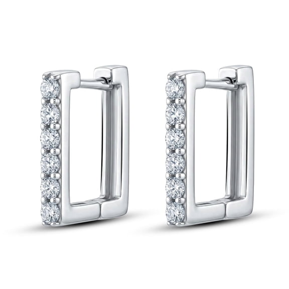 Charmsy Hoop Earrings for Women - Rhodium Plated Square CZ Huggie Hoop Earrings | Cubic Zirconia Small Hoop Earrings