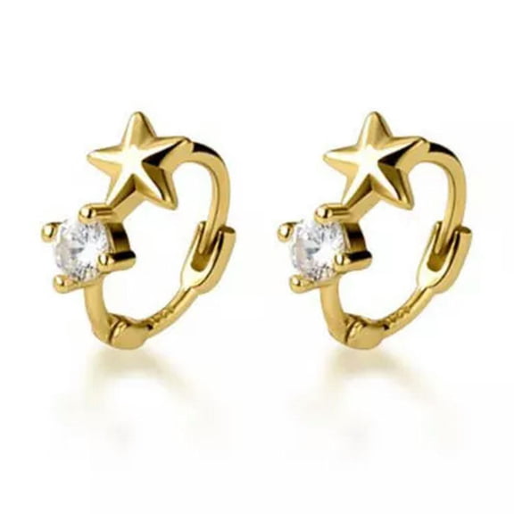 QQTDFG 925 Sterling Silver Star CZ Small Huggie Hoop Earrings A1979-Small - 6mm-Gold