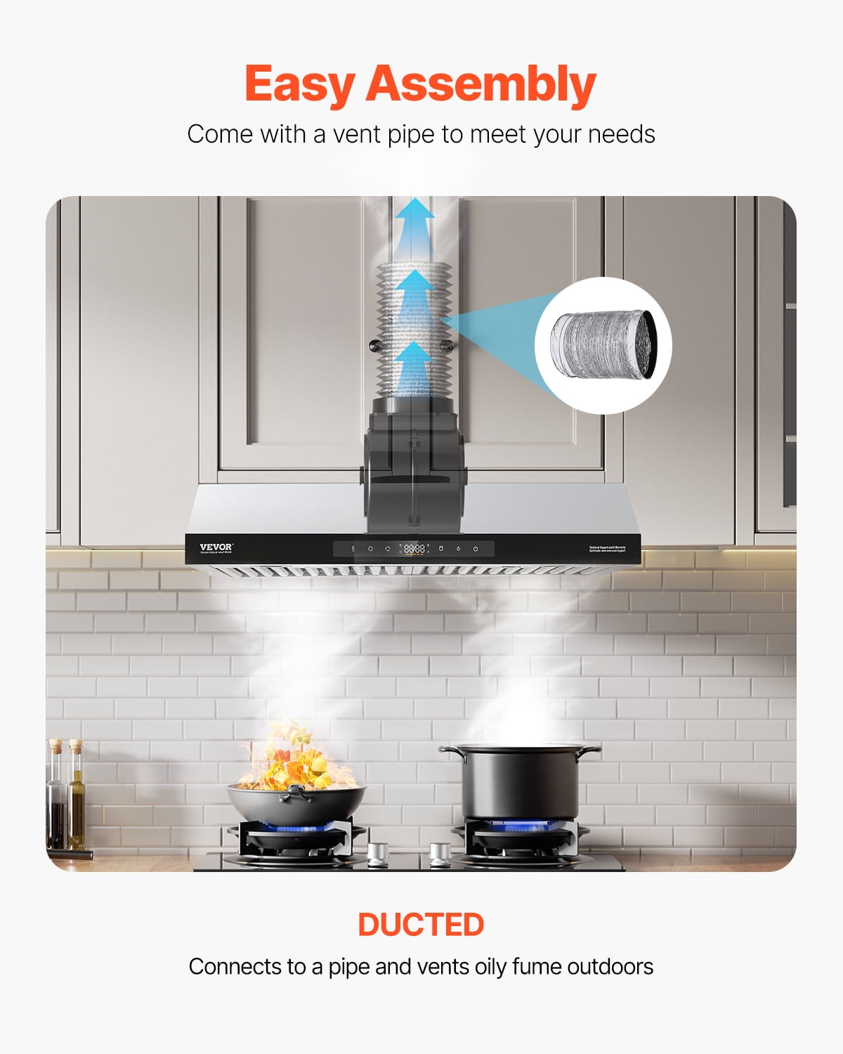 VEVOR Under Cabinet Range Hood, 30 Inch Kitchen Vent Hood, 900CFM Dual Motors Stainless Steel Stove Hood, with Gesture & Touch Control, LED Light, and 4-Speed Exhaust Fan
