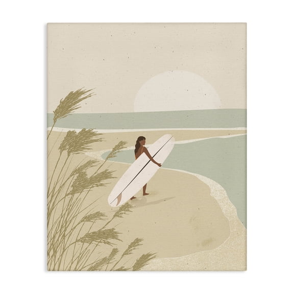 Stupell Industries Tropical Neutral Beach Sunset Surfing Woman Canvas Art, 24 x 30, by Birch&Ink