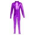 thumbnail image 3 of Ticikt Girls Shiny Metallic Neck Unitard Long Sleeve Zipper Back One Piece Bodysuit, 3 of 5