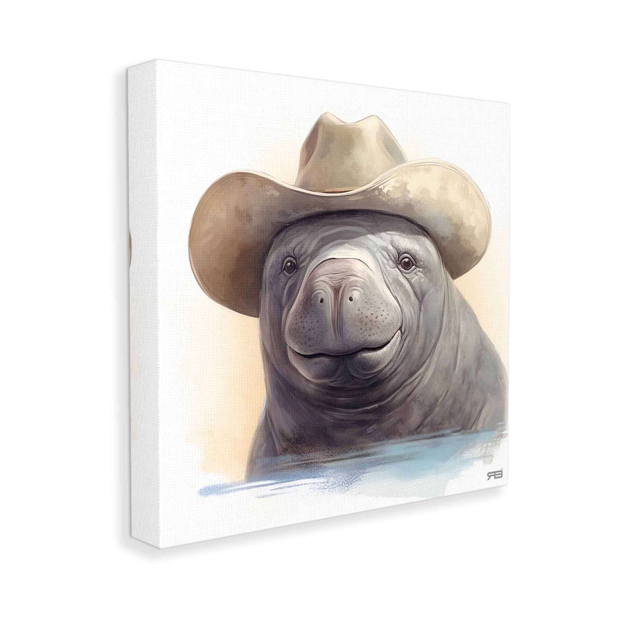 Stupell Industries Manatee with Southern Hat Animals & Insects Painting Gallery Wrapped Canvas Art Print Wall Art, 17 x 17