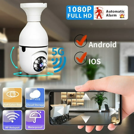 

WiFi Light Bulb Camera - 720P Pan - Tilt Wireless 2.4Ghz 360 Degree E27 Panoramic IP Camera Security Cameras w/Night Vision Human Motion Detection & Alarm