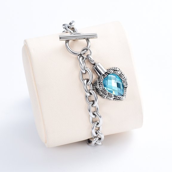 Cremation Ashes Jewellery Small Urns Bracelets Women Men Stainless Steel Bracelet with Heart Crystal Locket