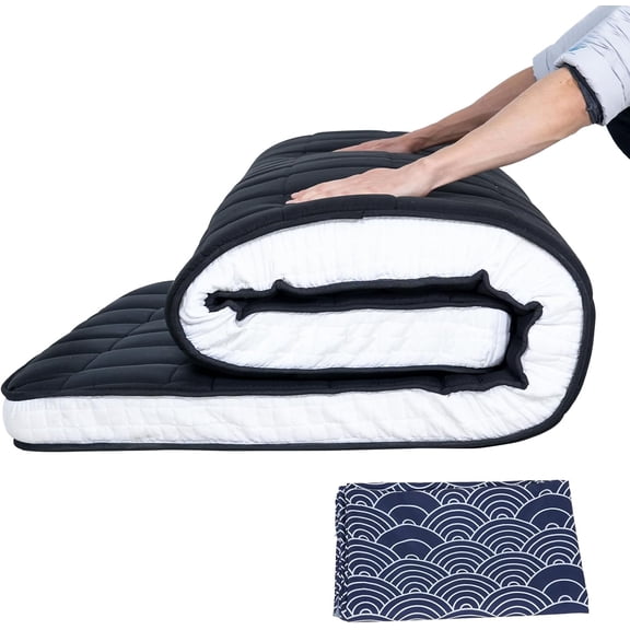 Lilypelle Japanese Floor Futon Mattress with Removable Cover - Queen Size 4" Thick Foldable Floor Bed Mattress Memory Foam Sleeping Mat Suitable for Guest, Nap, RV Queen