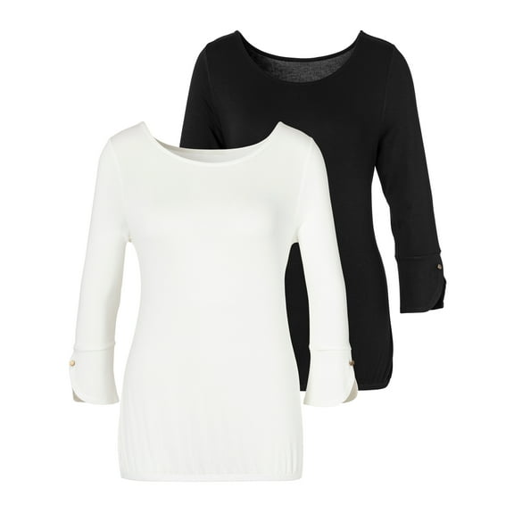 LASCANA Women's 2 Pack 3/4 Sleeve Tops Buttons