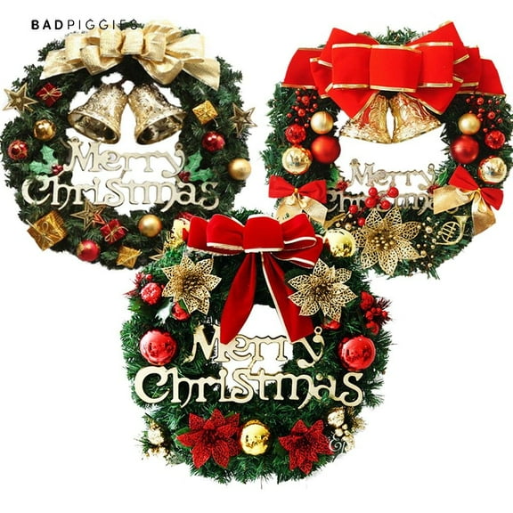 BadPiggies 12" Christmas Wreath Decor For Xmas Home Party Door Wall Garland Flower Ornaments