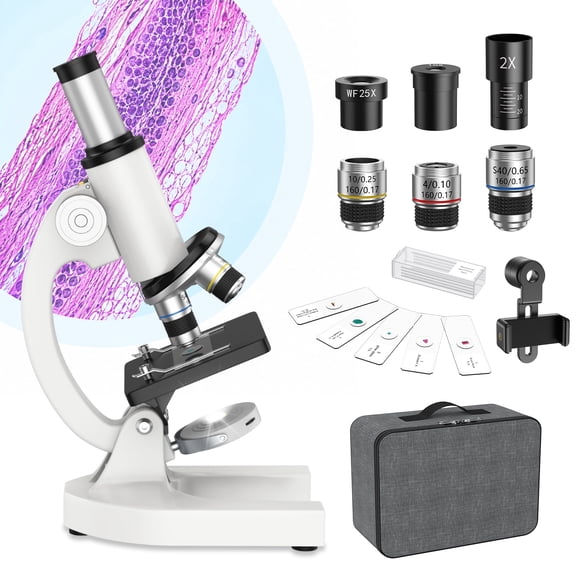 USCAMEL Compound Microscope for Adults, 2000X Biological Microscope Kit for Kids Beginners & Students, Professional Microscope for Lab, Home & School, Comes with Phone Clip & 5 Pcs Prepared Slides