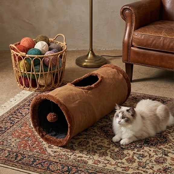 Collapsible Cat Tunnel, 19.7" Long with Crinkle Sound, 2-Way Play Tube for Kittens & Cats