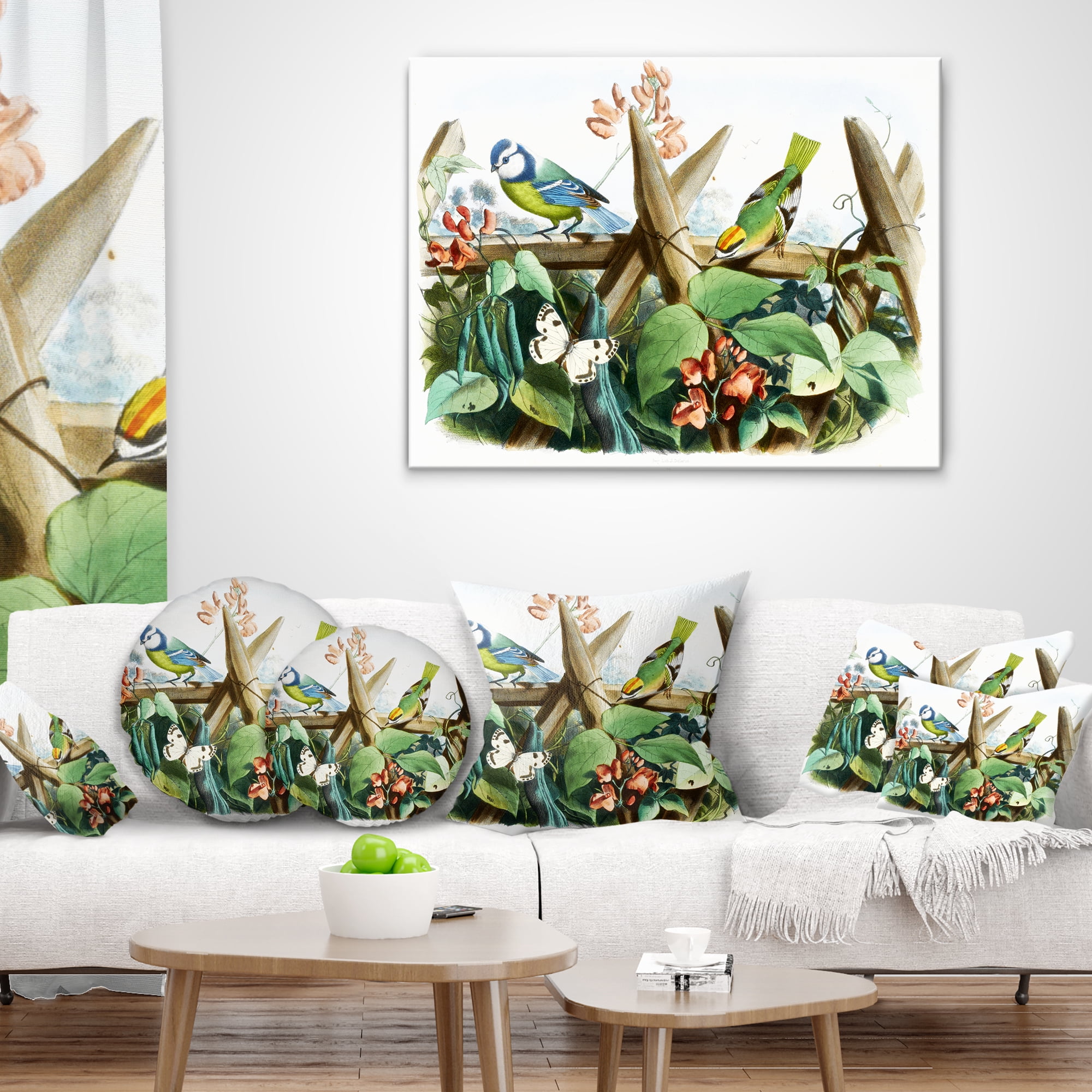Designart Colorful Birds Sitting on Branches - Animal Throw Pillow - 18x18
