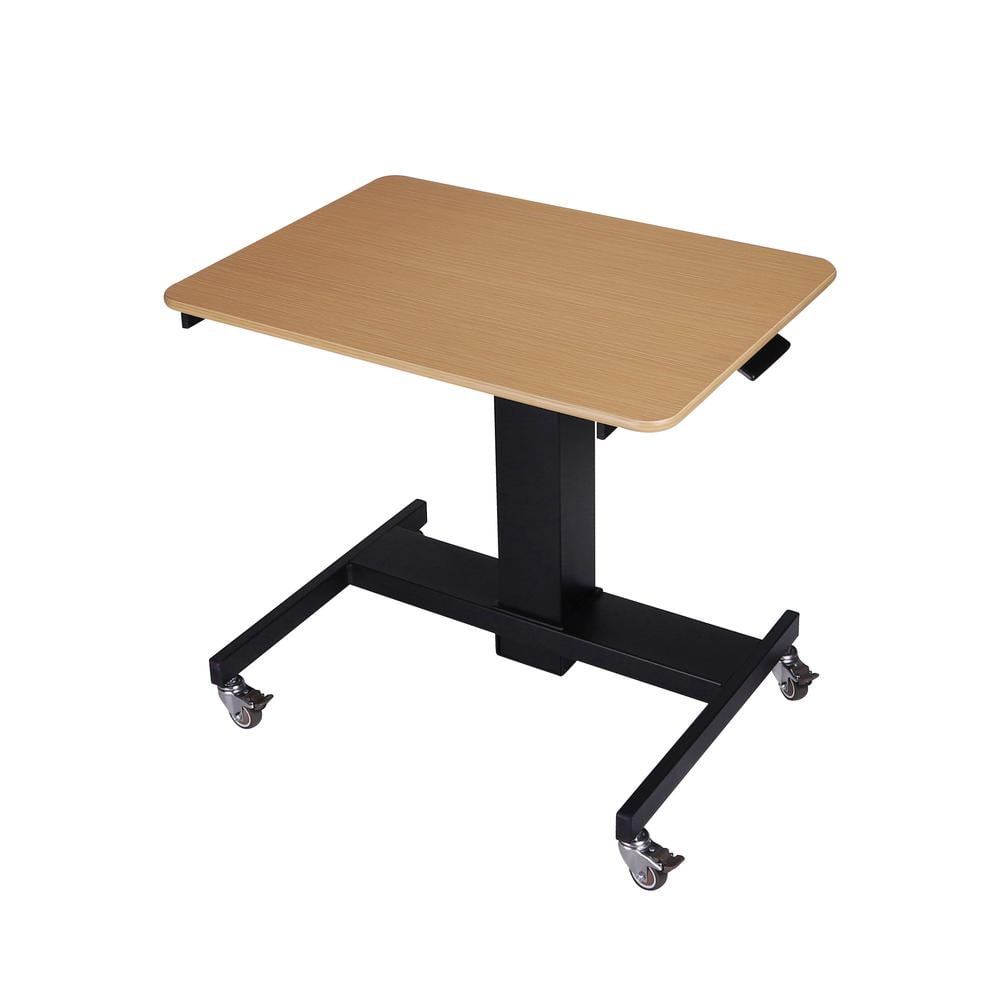 28" Stainless Steel Adjustable Mobile School Standing Desk in Natural Wood/Black