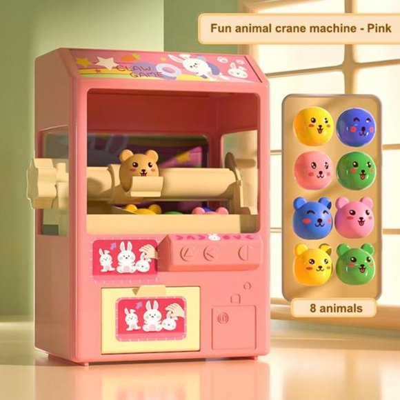 Children's Creative Toys Claw Machine arcade game Clip Doll Machine with 8 mini Dolls Ideal gift for kids (pink)
