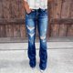 thumbnail image 2 of Pantalones vaqueros sólidos con bolsillo para mujer a la moda, pantalones vaqueros con agujeros para mujer, pantalones informales inferiores Pompotops  ulkah942872, 2 of 6