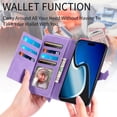 thumbnail image 4 of Case for iPhone 15 Wallet Case Zipper Pocket with Card Holder Slot Magnetic Closure Lanyard Flip Cover, Purple, 4 of 6
