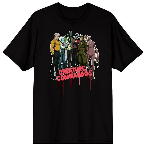 Creature Commandos Character Line Up Adult Black Crew Neck Short Sleeve T-shirt-Medium