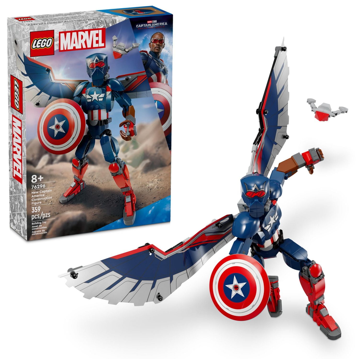 LEGO Marvel New Captain America Construction Figure - Buildable Action Figure - Birthday Gift for Boys and Girls Ages 8+ - Avengers Toy for Kids - Includes Super Hero Minifigures - 76296