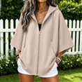 thumbnail image 2 of Yigetop Women's Oversized Batwing 3/4 Sleeve Zip up Hoodie Tops Loose Lightweight Jacket with Pockets Casual Outerwear for Daily Street Weekend Wear Khaki XL, 2 of 6