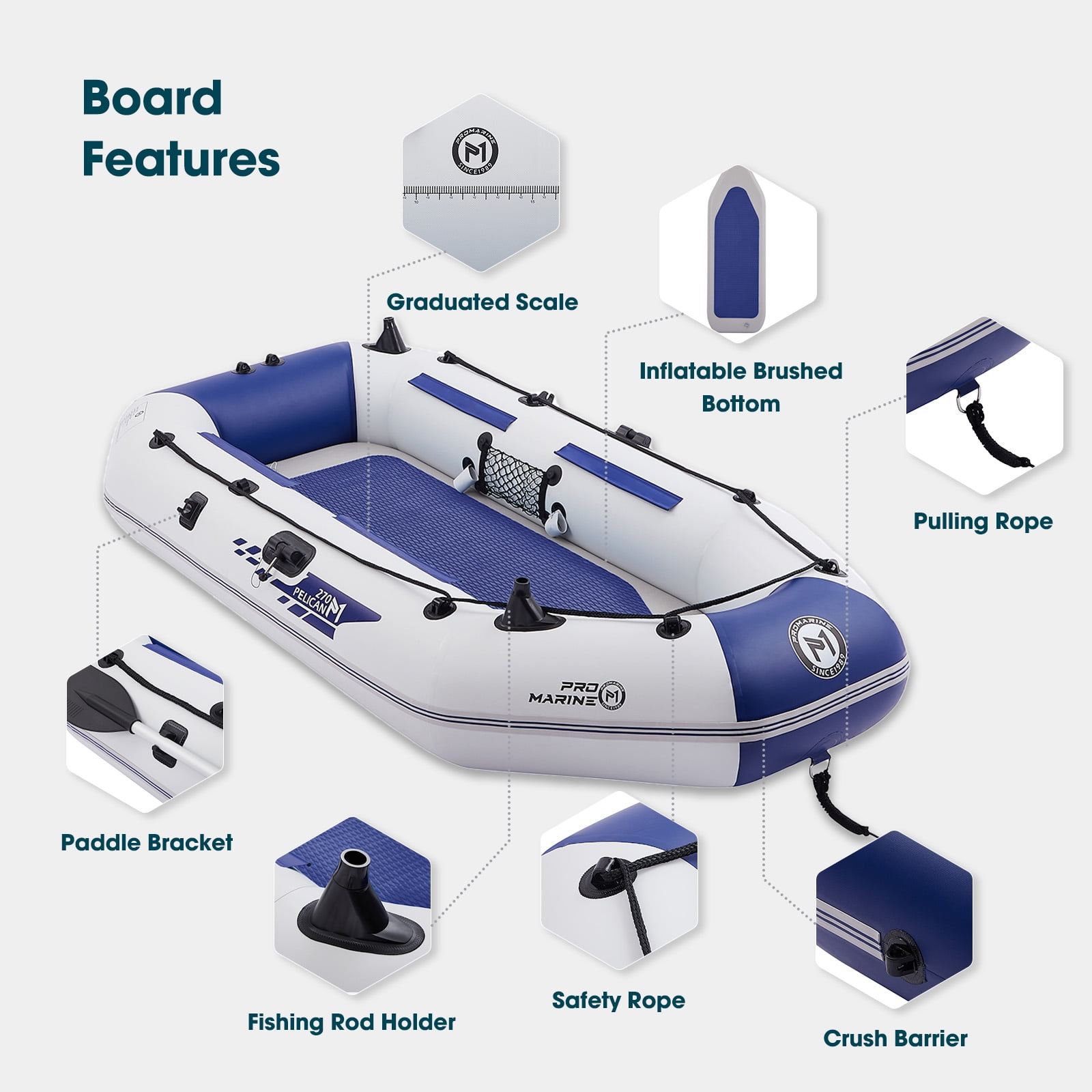 Pro Marine 7.5 ft Inflatable Fishing Boat Set with Aluminum Oars