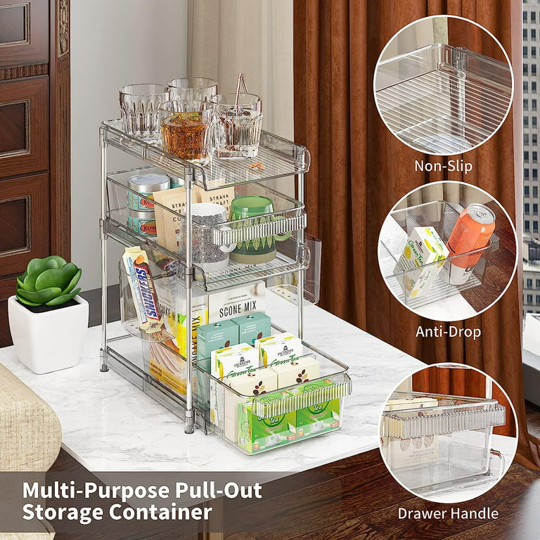 3 Tier Clear Bathroom Organizers 2 Pack, Pull Out Organizer and