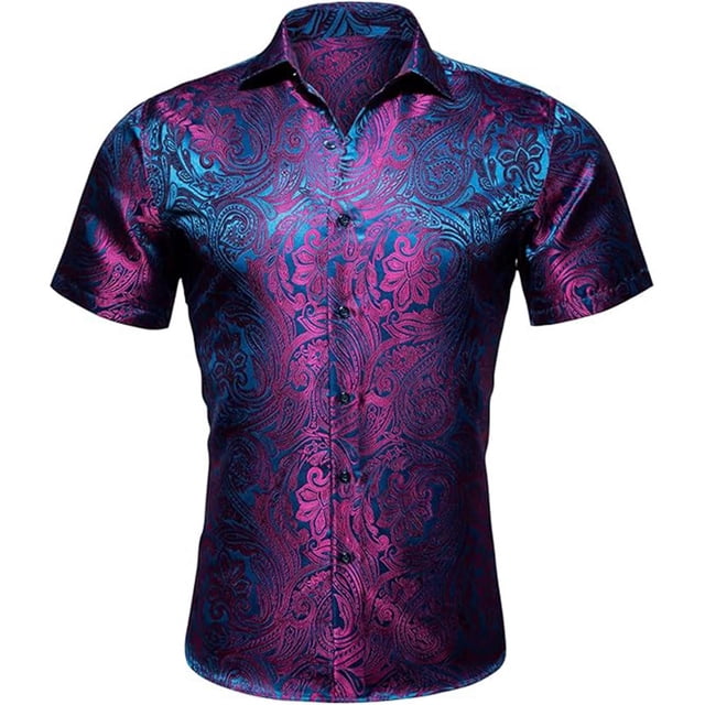 SHIXIAOO Chemises pour Hommes à Manches Courtes Chemises Tropicales à Boutons Chemise d'Été de Plage Chemise du Nouvel An pour Hommes Chemise Imprimée Chemise du Réveillon du Nouvel An pour Hommes Journée Pyjama pour Hommes à Manches Courtes Chemise Habillée Ajustée pour Hommes Grande