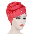 thumbnail image 2 of Ludlz Women's Pearl Rose Flower Ruffle Chemo Pleated Muslim Hijab Turban Cancer Headband Beanie, 2 of 5