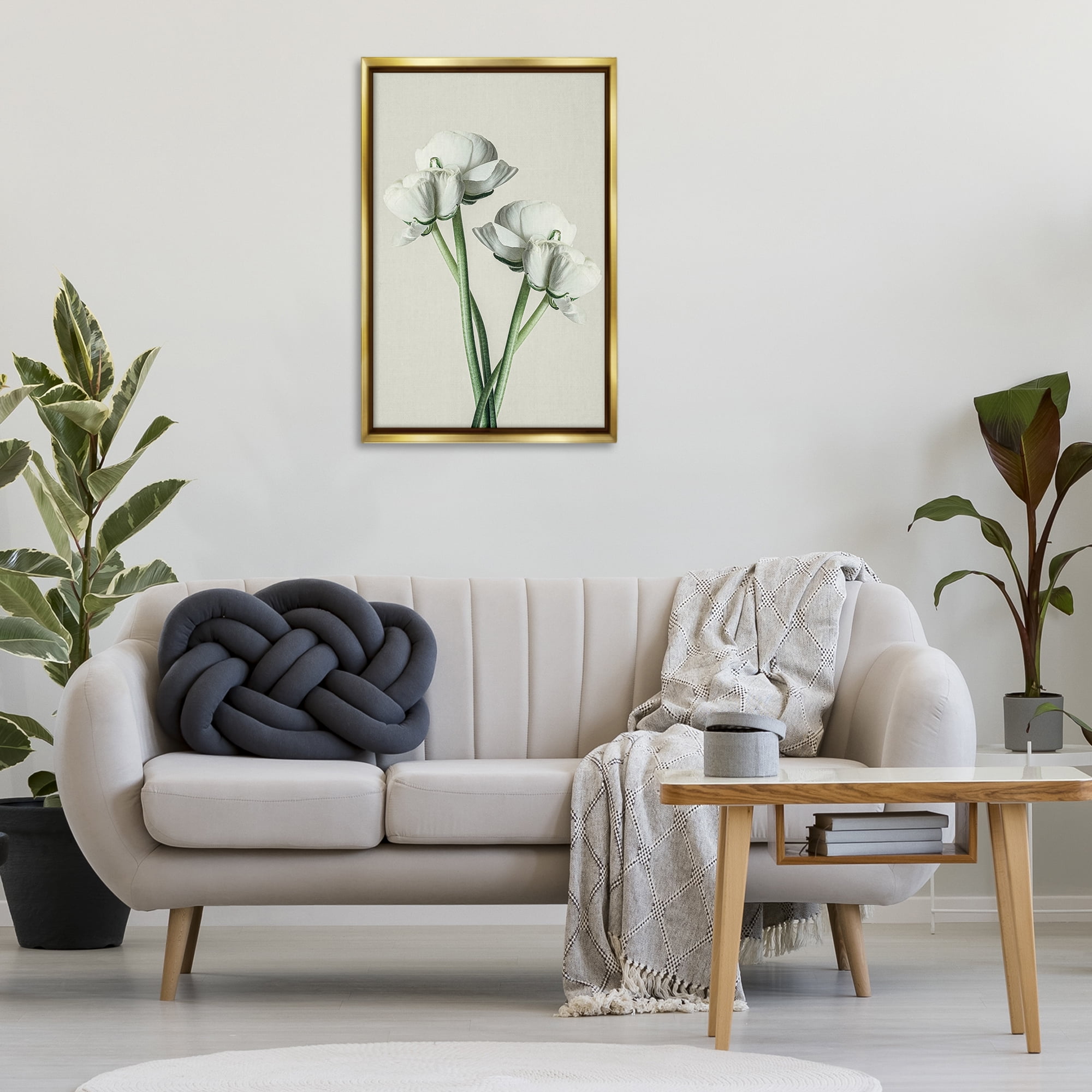 Stupell Industries White Flower Bundle Botanical & Floral Photography Gold Floater Framed Art Print Wall Art, 21 x 31