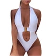 thumbnail image 2 of Women High Cut Cheeky One Piece Swimsuits Monokini V Neck Cutout Bathing Suit Beach Pool Party Outfits, 2 of 6
