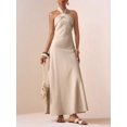 thumbnail image 5 of Womens Elegant Khaki Halter Neck Long Maxi Dress For Party, 5 of 7