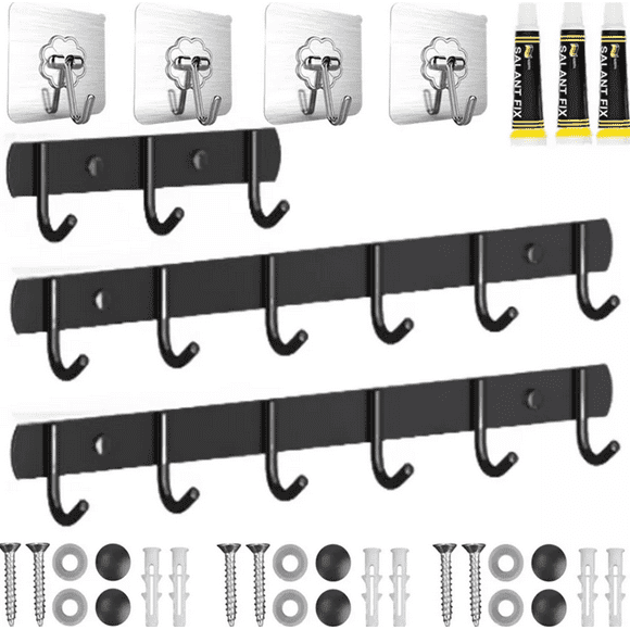 Ganchos Percheros para Ropa de Pared De Acero Inoxidable, Kit 7pcs Ganchos Negro, Plata
