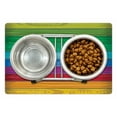 thumbnail image 1 of Rainbow Pet Mat for Food and Water, Abstract Style Colorful Wooden Wall Country Style Wall Illustration Print, Non-Slip Rubber Mat for Dogs and Cats, 18" X 12", by Ambesonne, 1 of 2