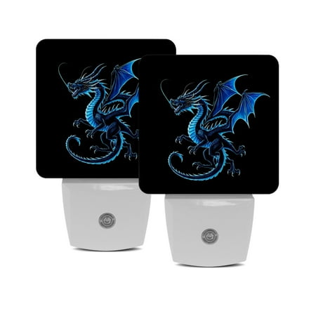

Plug in Led Night Light with Auto Dusk to Dawn Sensor White Nightlights for Hallway Bedroom Kids Room Kitchen Stairway 2 Pack Artistic Dragon Blue Fire Flame