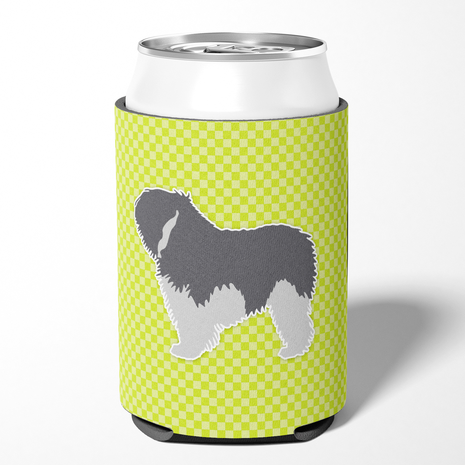 Carolines Treasures BB3832CC Polish Lowland Sheepdog Dog Checkerboard Green Can or Bottle Hugger