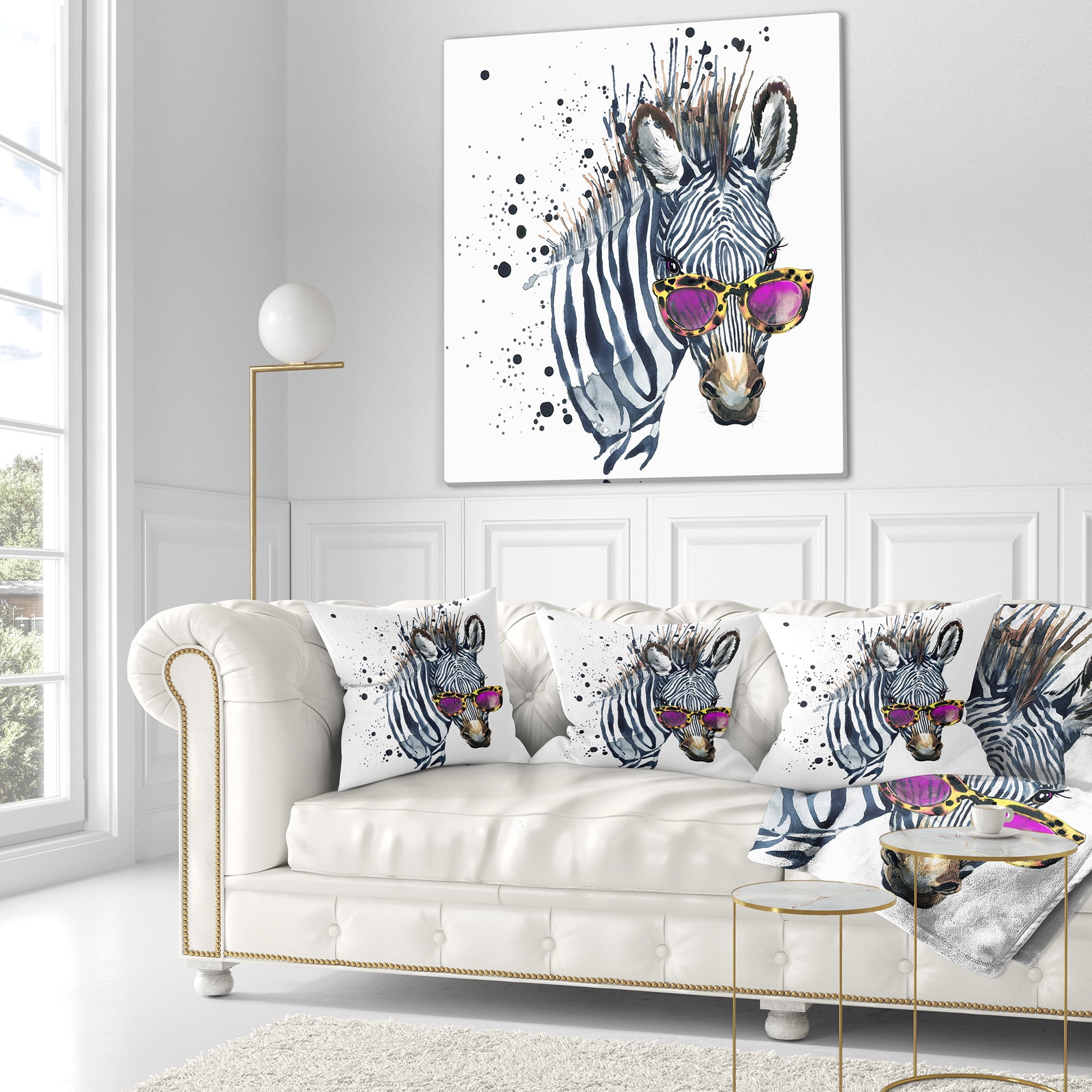 Designart Funny Zebra Watercolor - Animal Throw Pillow - 18x18