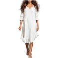thumbnail image 2 of Ayolanni V-Neck Women Summer Dresses 3/4 Sleeve Flutter Sleeve Solid Lightweight Maxi A-Line Dress Vacation Ruffle Hem Flowy Straight Sundress White XXXL, 2 of 7