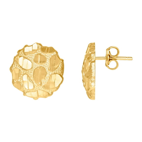 10k Yellow Gold Mens Nugget Stud Earrings 13x13mm Wide Earring for Men - 2.0 Grams