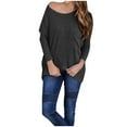 thumbnail image 4 of TODOZO Long Sleeve Shirts for Women Tunic Tops Casual Womens Summer Tops Womens Long Sleeve Knitted Sweaters Fall Basic Tees Off Shoulder Oversized Jumper Tops Loose Casual Blouse Tops Black L, 4 of 4