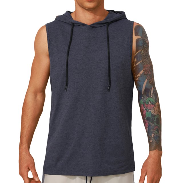 Timegard Mens Hoodies Drawstring Sleeveless Loose Comfy Tee Shirts Casual Solid Color Workout Tank Top