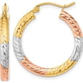 thumbnail image 1 of 14K Yellow & Rhodium With White And Rose Polished Diamond-Cut Hoop Earrings (27.2 X 25.7) Made In Indonesia tf1135, 1 of 5