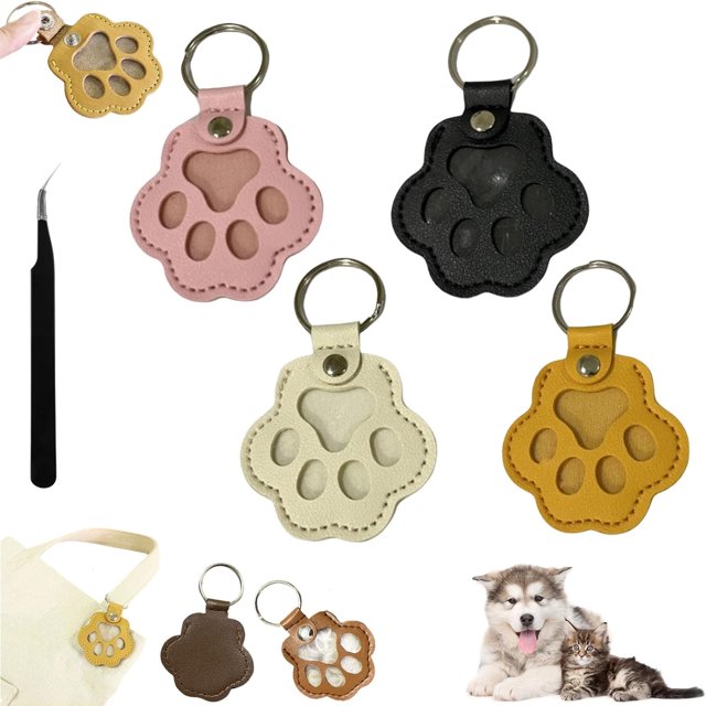 Dog Hair Keychain,New Cute Pet Hair Keepsake Keychain,Creative Cat and Dog Hair Collector Holder,Leather Keychains (4PC-2)