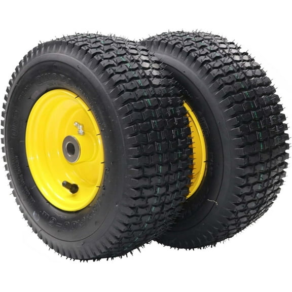 WALYWIK 13x5.00-6 Lawn Mower Tires with Wheel Assemblies - Heavy-Duty 295 LB Capacity, All-Terrain Traction, Universal Fit with 3" Centered Hub & 3/4" Bushing, Set of 2