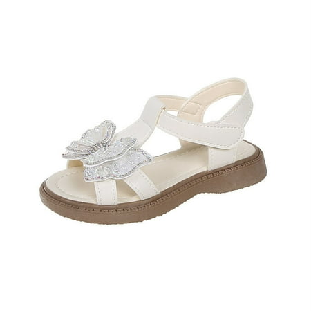 

kpoplk Girls Sandals Cute Open Toe Dress Glitter Sandals Bow Summer Shoes(9.5 White)