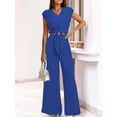 thumbnail image 2 of Women'S Summer 2 Piece Outfits 2025 Cap Sleeve V Neck Belted Crop Tops Wide Leg Pants Sets Casual Tracksuit Blue XXL, 2 of 5