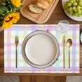 thumbnail image 4 of Happy Easter Placemats Set of 4, Rabbits Bows Tulips Eggs Colorful Stripes Placemats for Dining Table, Place Mats for Kitchen Tabletop, Waterproof Wipeable Dining Table Mats Set, 4 of 9